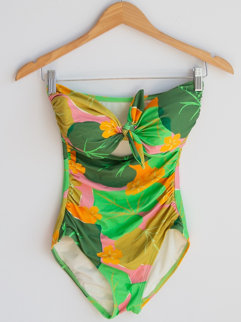 Kate Spade Cucumber Floral Tie Bandeau One Piece Swimsuit XS
